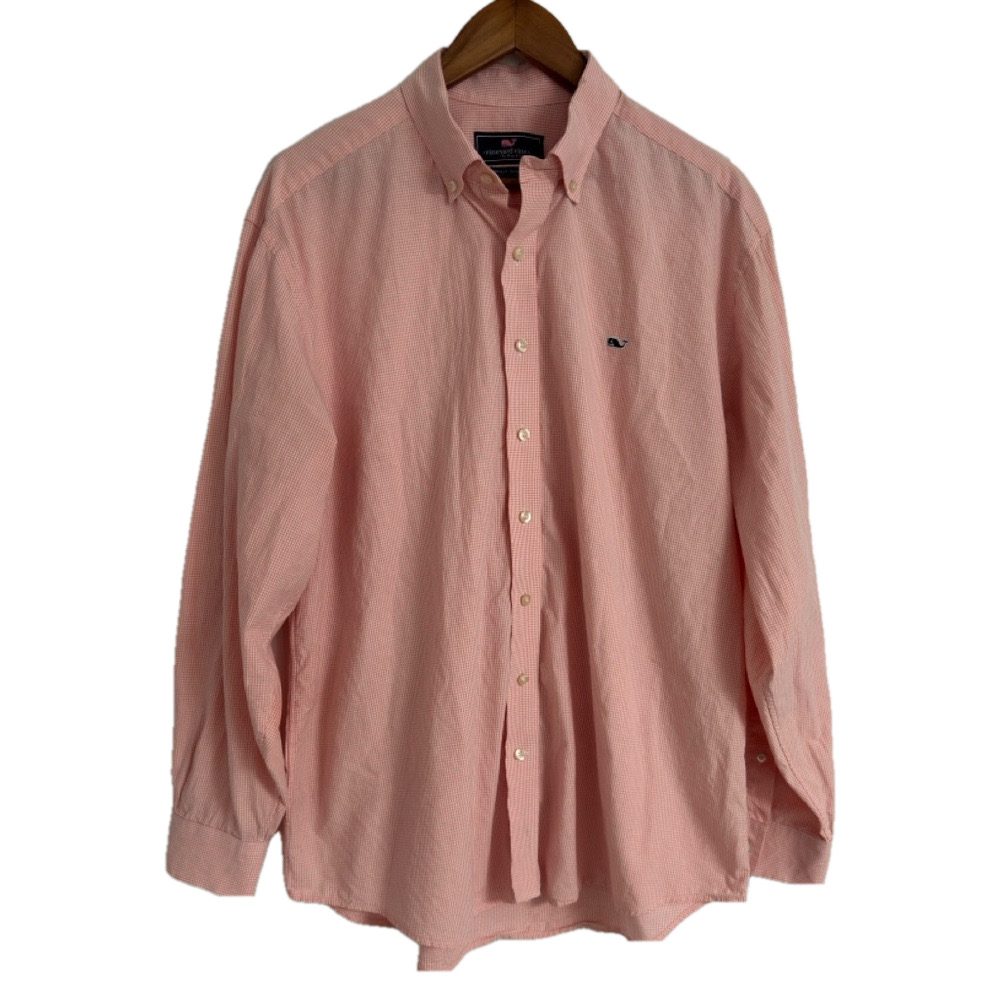 Vineyard Vines Men's Whale Shirt Orange Gingham Button Down Shirt Size XL